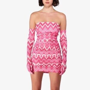 NWT Miscreants London x Revolve Pink & White Printed Cupid Mini Dress US 2